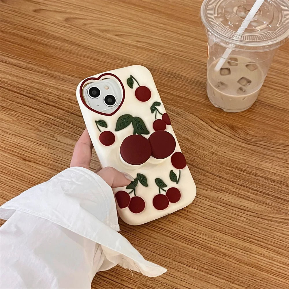 【フルーツシリーズ】立体さくらんぼデザイン Cherry かわいい3Dスマホケース｜iPhone対応 #250928