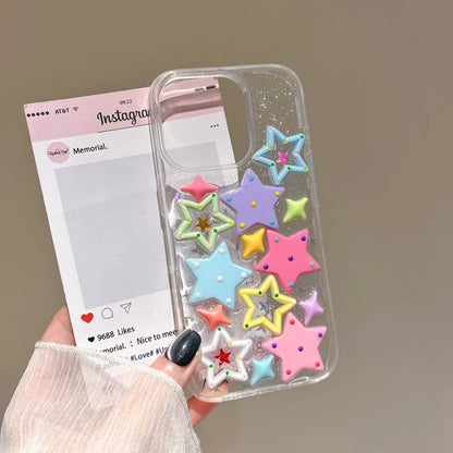 【立体スター柄】ポップで映えるクリアケース｜iPhone対応 #250522
