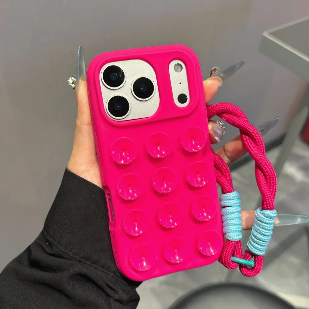 【ポップサクション】立体プッシュ×ビビッドカラー ストラップ付きスマホケース｜iPhone対応 #240616
