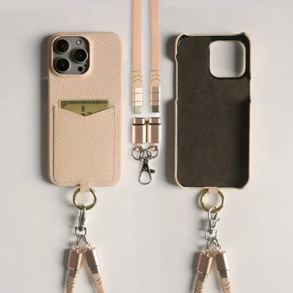 【本革シリーズ】ストラップ付き カードポケットレザースマホケース｜iPhone対応 #241014