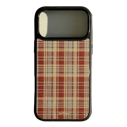 チェック柄 スタンドグリップ付き Magnet内蔵 iPhoneケース｜レトロデザイン #260003
