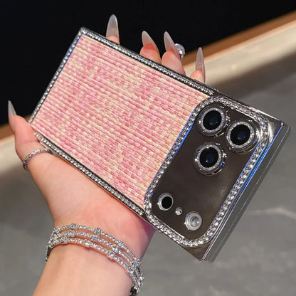 【スクエアシリーズ】ツイードジュエル ラインストーン 高級感 ツイード調 スマホケース｜iPhone対応 #250302