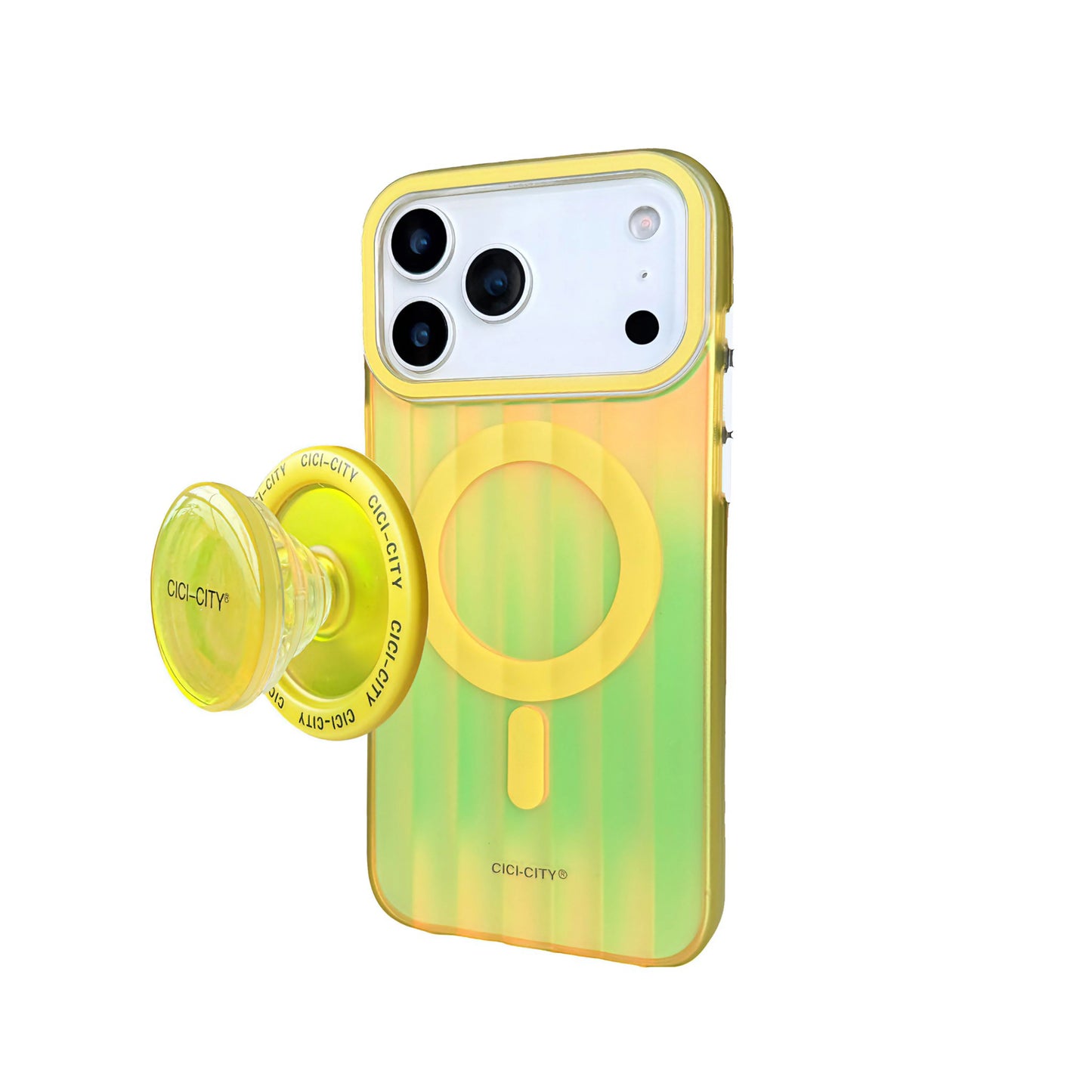 【Magsafe対応】クリアネオンカラー  透明グラデ ストライプ  スマホケース｜iPhone対応 #250106