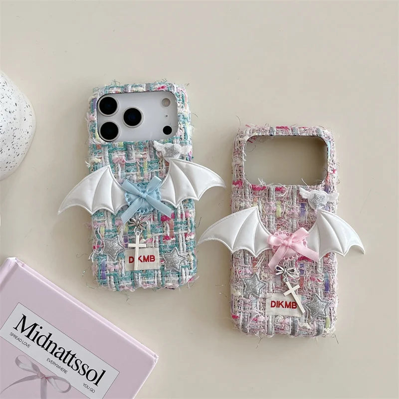 【ツイードリボンシリーズ】バットウィングツイード スマホケース｜ガーリー×エッジデザイン｜iPhone対応 #241204