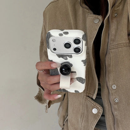 【アニマルシリーズ】カウ柄グリップ付き スマホケース｜モード×ナチュラルデザイン｜iPhone対応 #241207