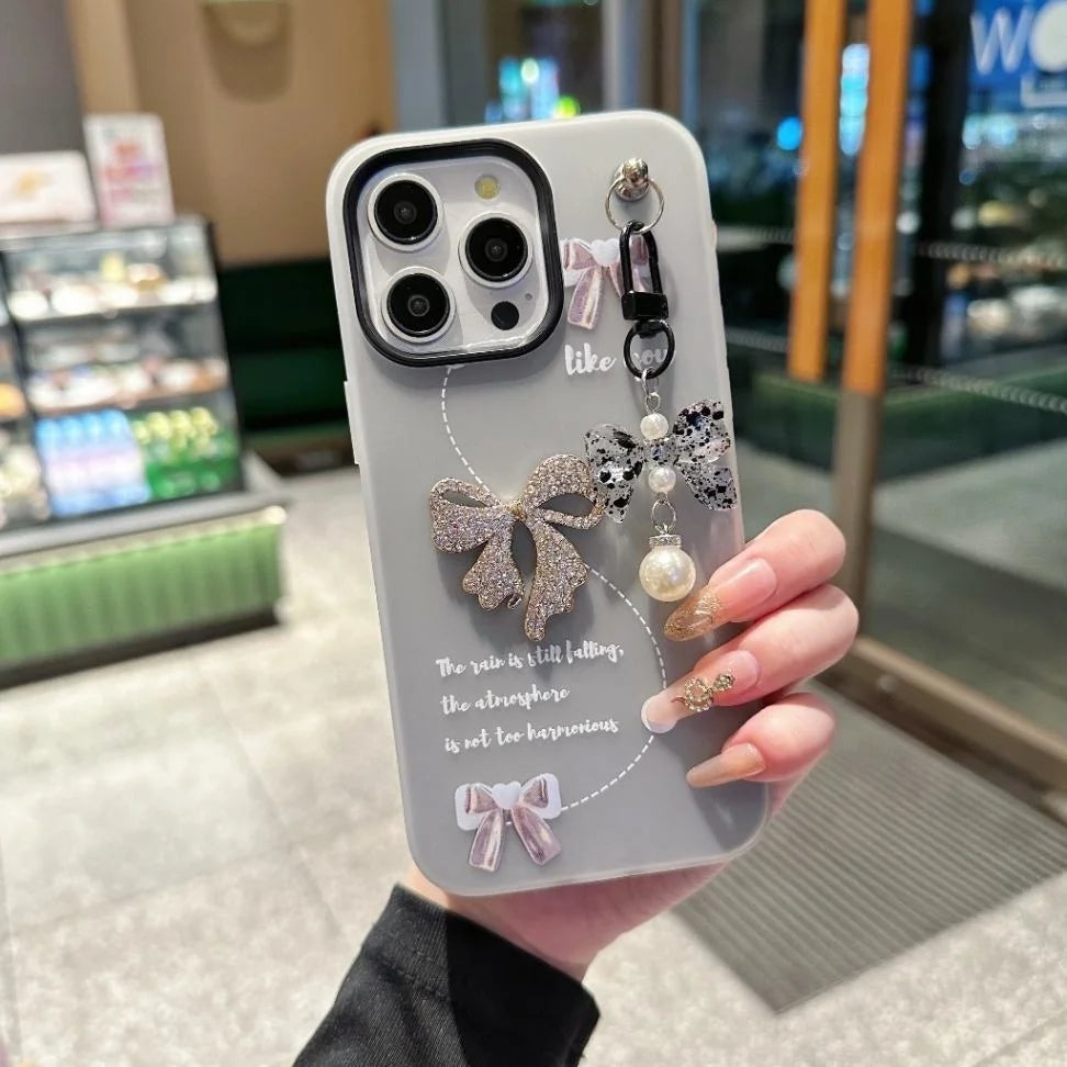 【ビジューリボン】パールチャーム付き スマホケース｜iPhone対応 #240624