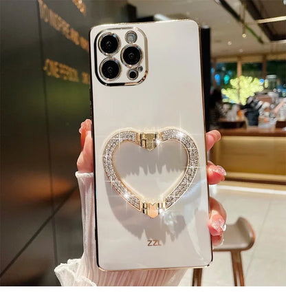 【キラキラビジュー ハート】リングスタンド ケース｜iPhone対応 #250526