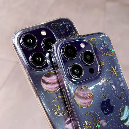 【グリッター 惑星 クリアスマホケース】星 月 ラメ｜iPhone対応 #250814