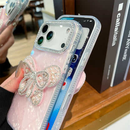 バタフライモチーフ iPhoneケース｜蝶々 パールビジューデザイン・ストラップ付き #240602