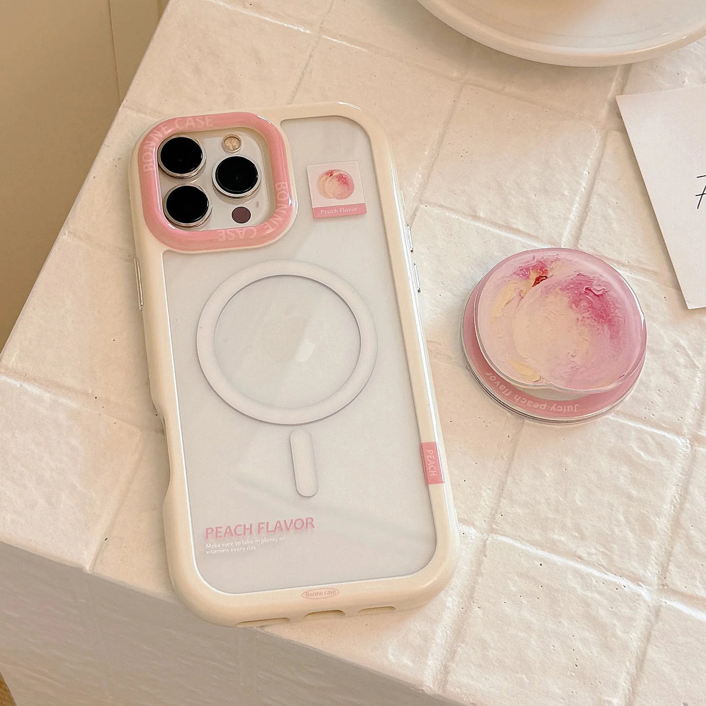 ピーチグリップ 桃 クリア Magnet内蔵 iPhoneケース #240503