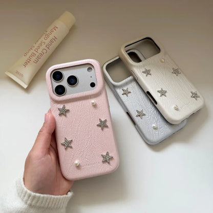 スター モチーフ レザー調 iPhoneケース｜パールストラップ付き #260222
