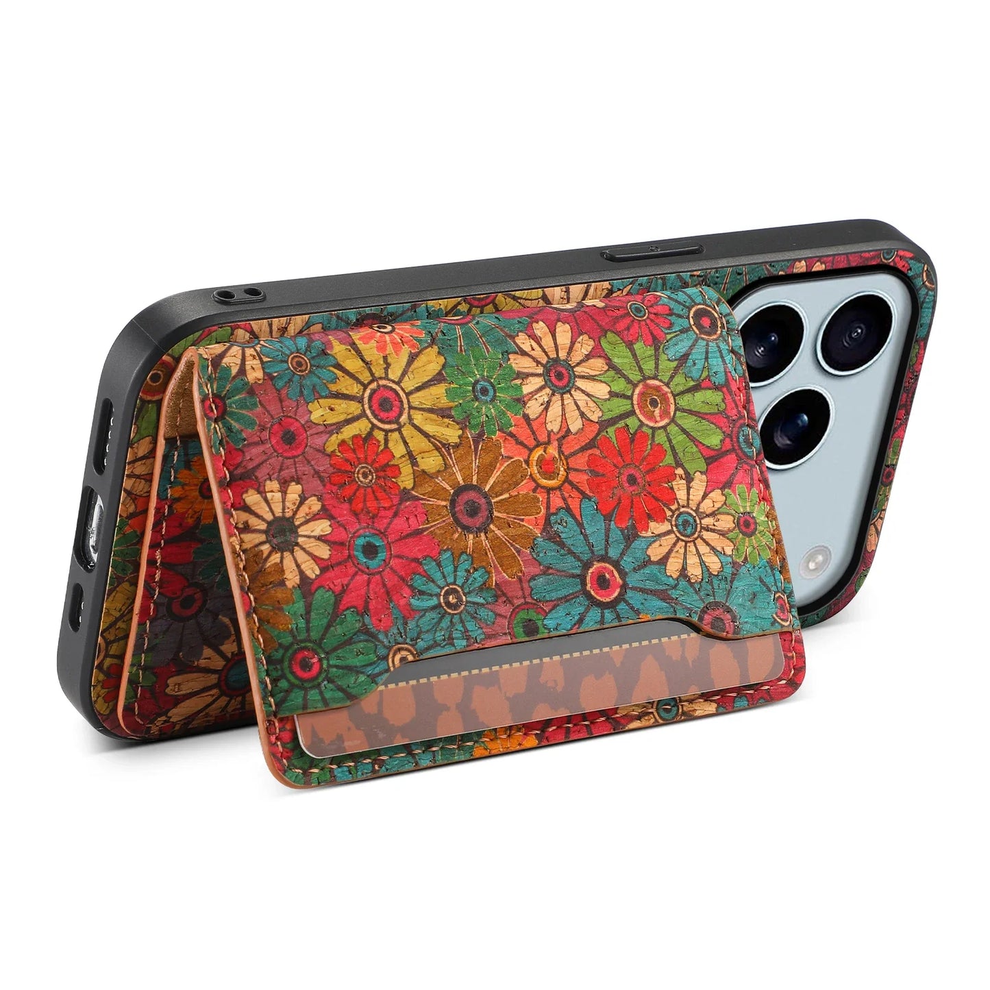 ヴィンテージ フラワー レザー調 iPhoneケース｜カードスロット付き #240226