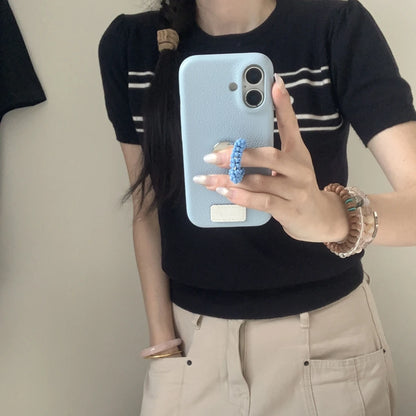 【レザー調】カラー ビーズ リング スタンド付き スマホケース｜iPhone対応 #250421