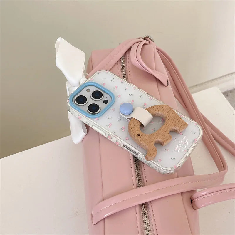 【木製アニマルリング】プチフラワー スマホケース｜iPhone対応 #250505