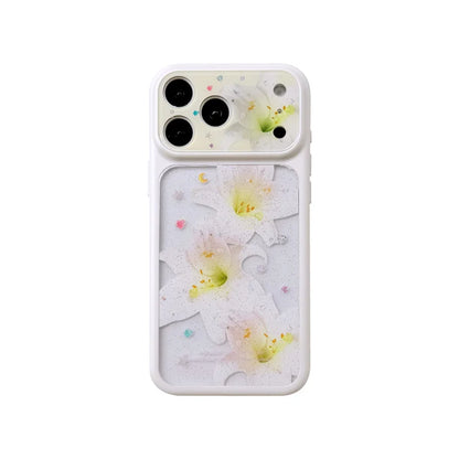 ホワイトフラワー キラキララメ iPhoneケース｜百合の花・クリアケース #230814
