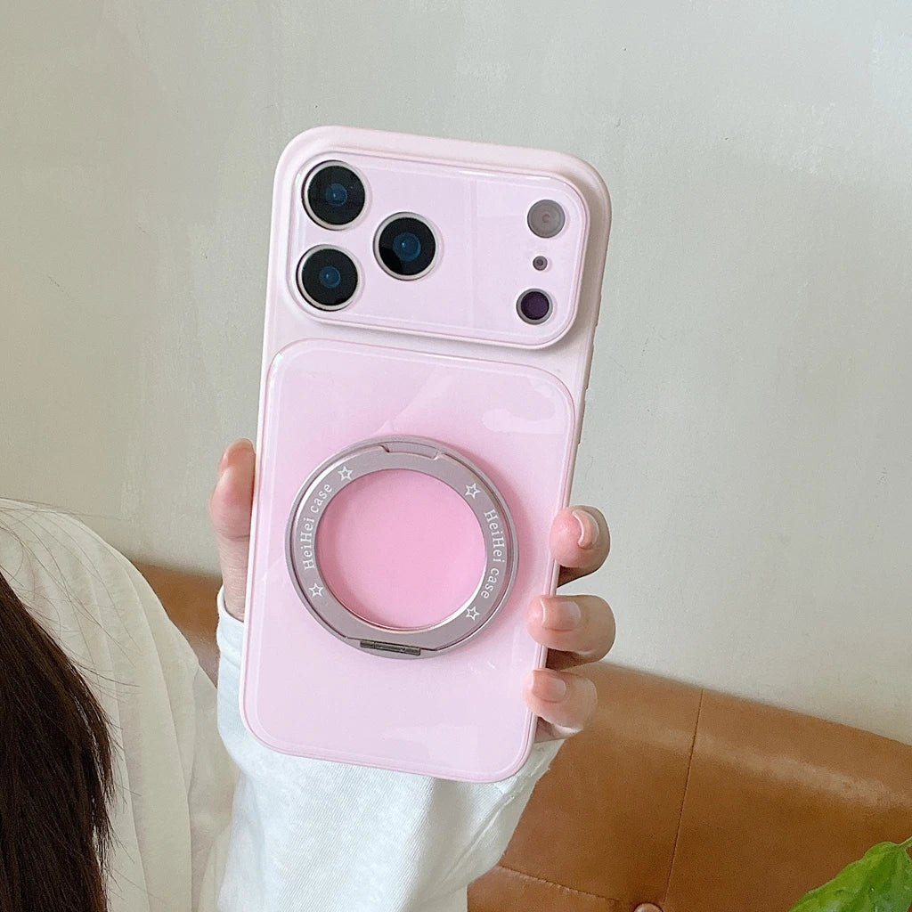 ふんわり 滲みチーク グラデ リンググリップ iPhoneケース｜パステルカラー・スタンド付き #230913