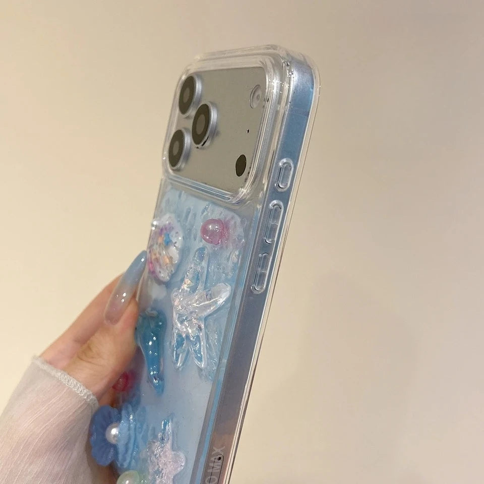 3D 立体クリア貝殻 シェル ヒトデ イルカ デザイン 海モチーフ iPhoneケース #260087