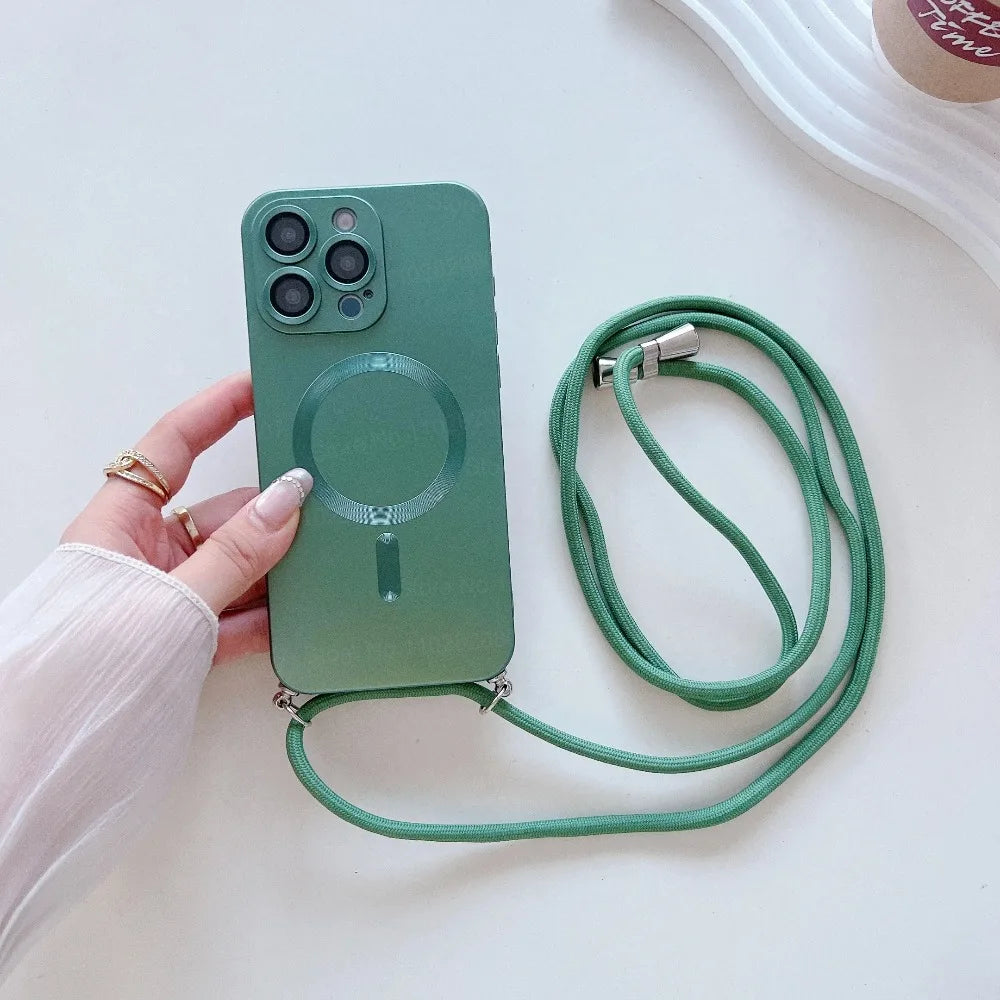 【ワイヤレス充電対応シリーズ】マットメタル ストラップ付きシンプルデザイン スマホケース｜iPhone対応 #251106