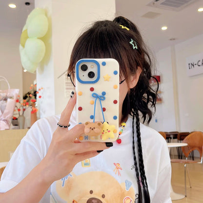 【アニマルシリーズ】くま＆スター 立体デザイン かわいいポップカラー スマホケース｜iPhone対応 #251015