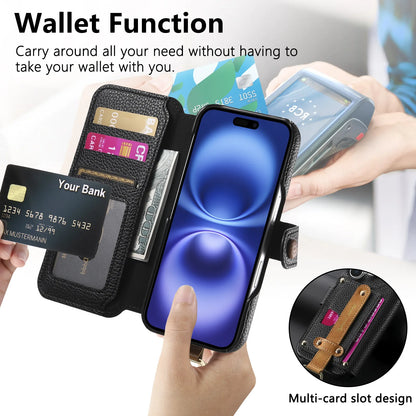 【ブックスタイル】キーリング付き レザー調 財布一体型 手帳型 iPhoneケース｜ファスナー収納・多色展開 #240128