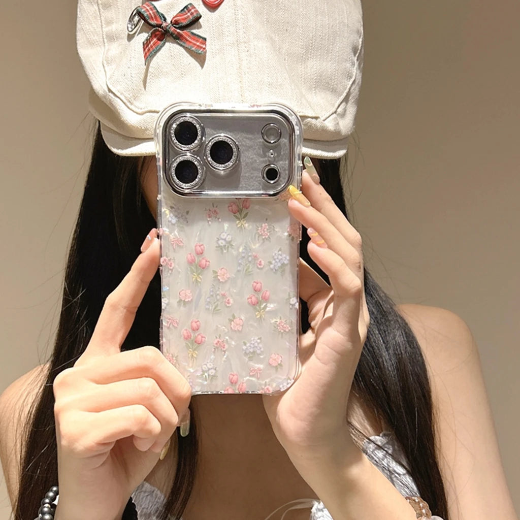 【フローラルミルキーシェル】フラワー×パール調デザイン スマホケース｜iPhone対応 #250704