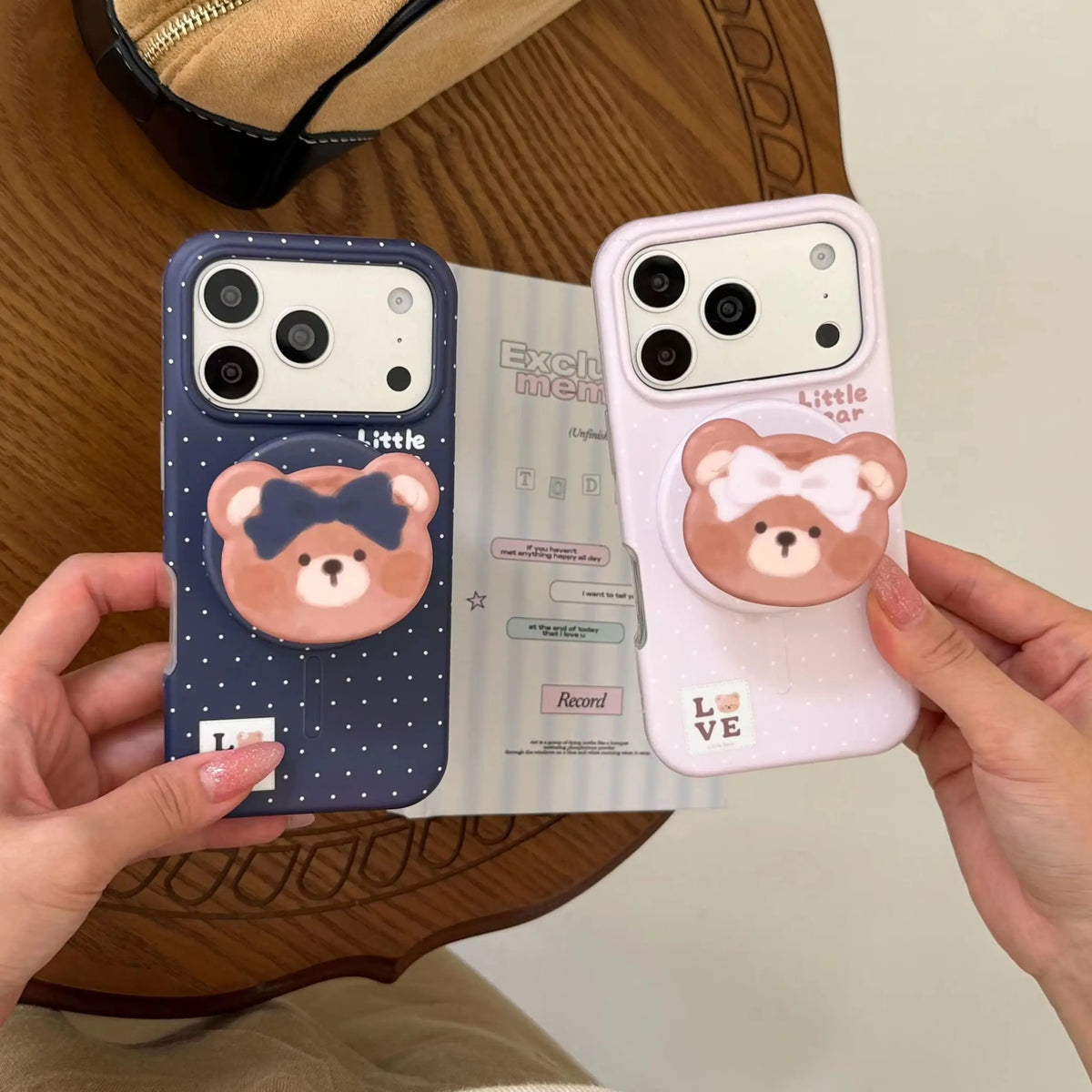 【くまモチーフ】マグネット内蔵 iPhoneケース (ケース単品・グリップセット選択可) ガーリー・ナチュラル アニマル PCA #261186