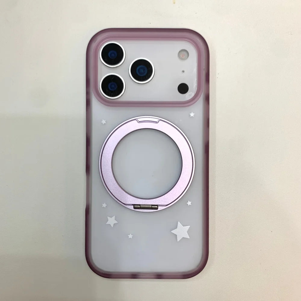 ホワイトスター リングスタンド Magnet内蔵 マットクリア iPhoneケース #230722