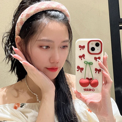 【フルーツシリーズ】立体さくらんぼ＆リボンデザイン スマホケース｜iPhone対応 #250827