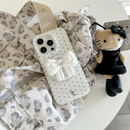 【Magnet内蔵】ドット × 3D リボングリップ ガーリー スマホケース｜iPhone対応 #241003