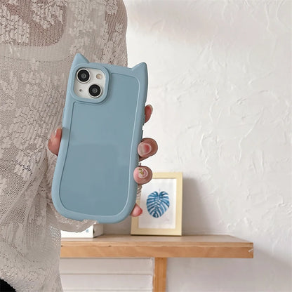 【猫耳デザイン】シンプル可愛い立体ソフトケース｜iPhone対応 #250531