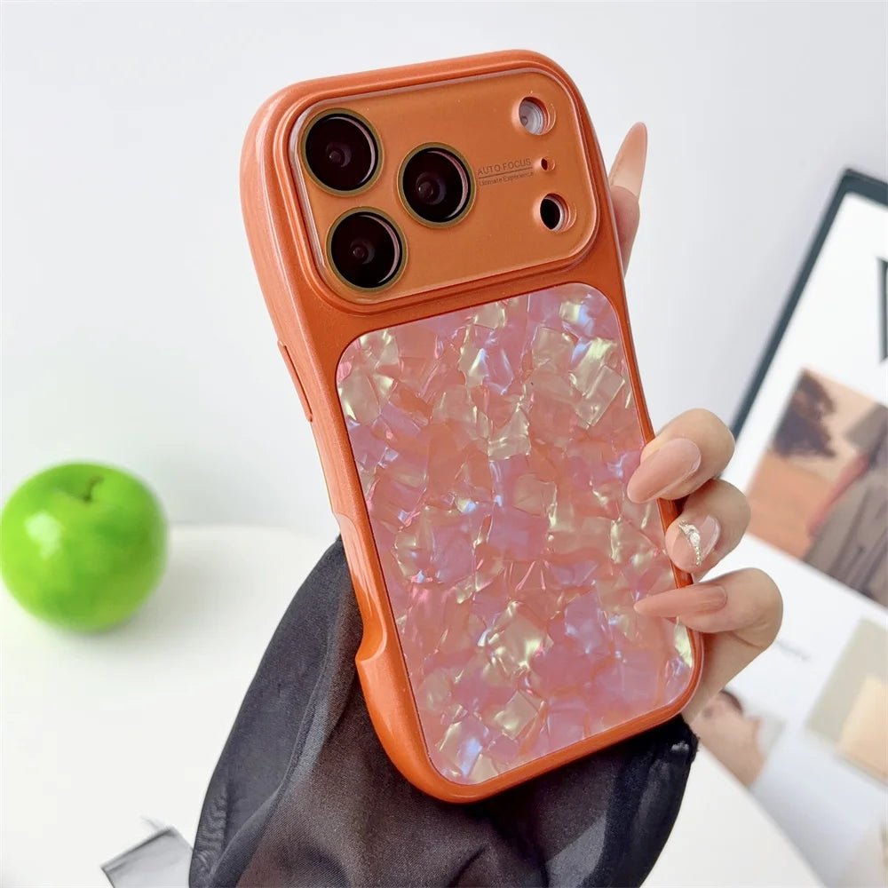 【選べる全7色】貝殻風シェル模様 iPhoneケース｜エレガント・きらびやか風 スマホケース #261021
