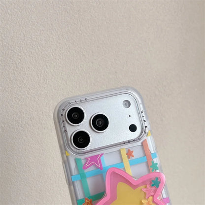 カラフル ネオンスター グリッドデザイン iPhoneケース｜クリアケース #231002