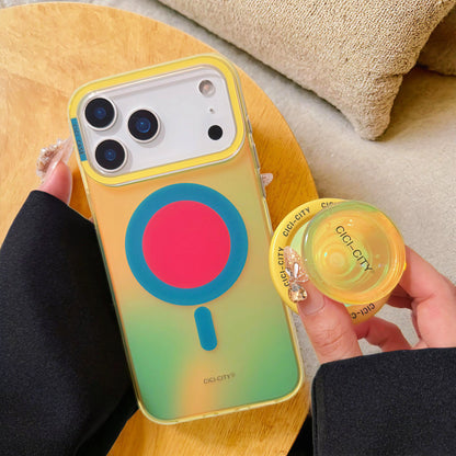 【Magnet内蔵】ネオン グラデーションカラー TPU 耐衝撃 おしゃれ ビビッドカラー グリップ付き スマホケース｜iPhone対応 #251230