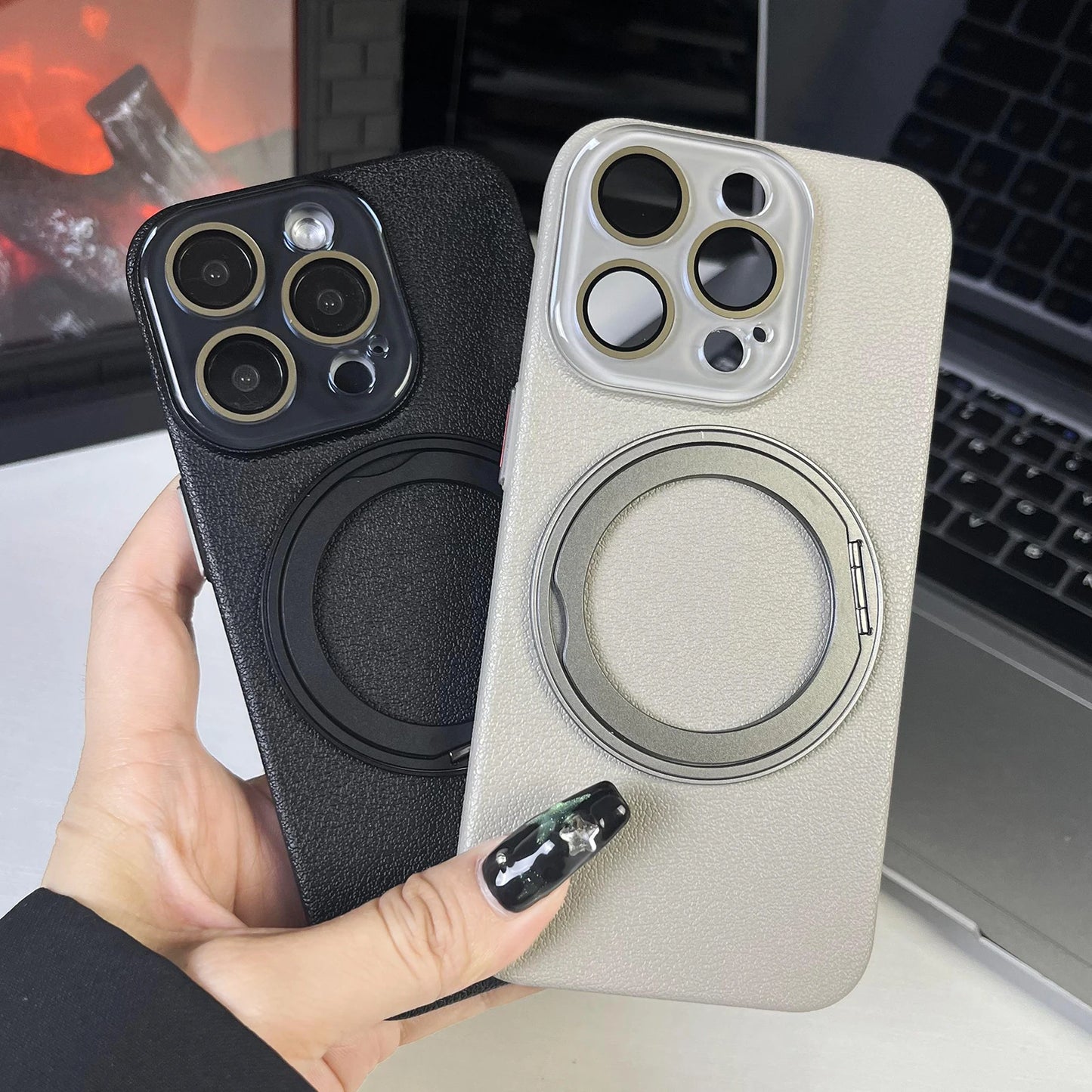 レザー調 リング付き iPhoneケース｜スタンド対応・マット仕上げ #260103