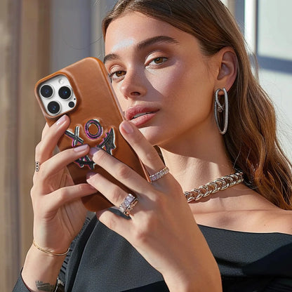 【本革シリーズ】艶あり スムースレザー スマイル ステッチケース｜iPhone対応 #240831