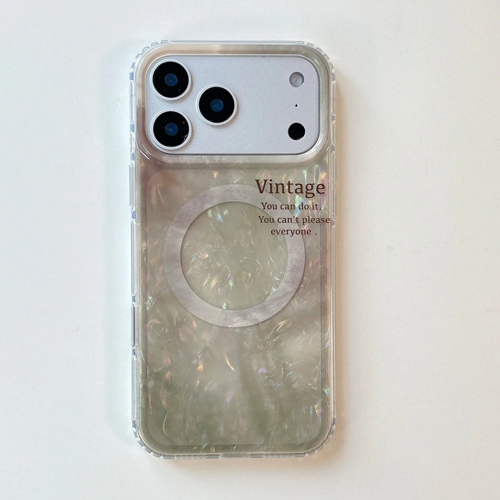 【Magsafe対応】大理石風 シェルグロウ オーロラパール スマホケース｜iPhone対応 #250127