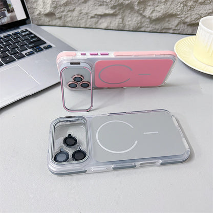 カメラカバー スタンド付き Magnet内蔵 クリアカラー iPhoneケース #240327