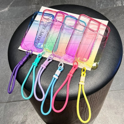 【グラデーションシリーズ】カラフル クリアグラデーション ストラップ付き スマホケース｜iPhone対応 #251118