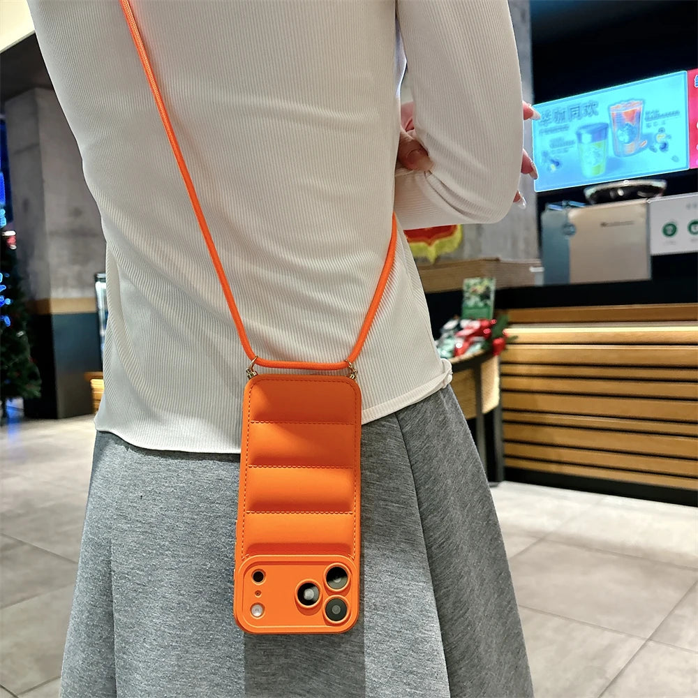 ダウンジャケット風 ソフト iPhoneケース｜ストラップ付き・カラーバリエーション豊富 #240601