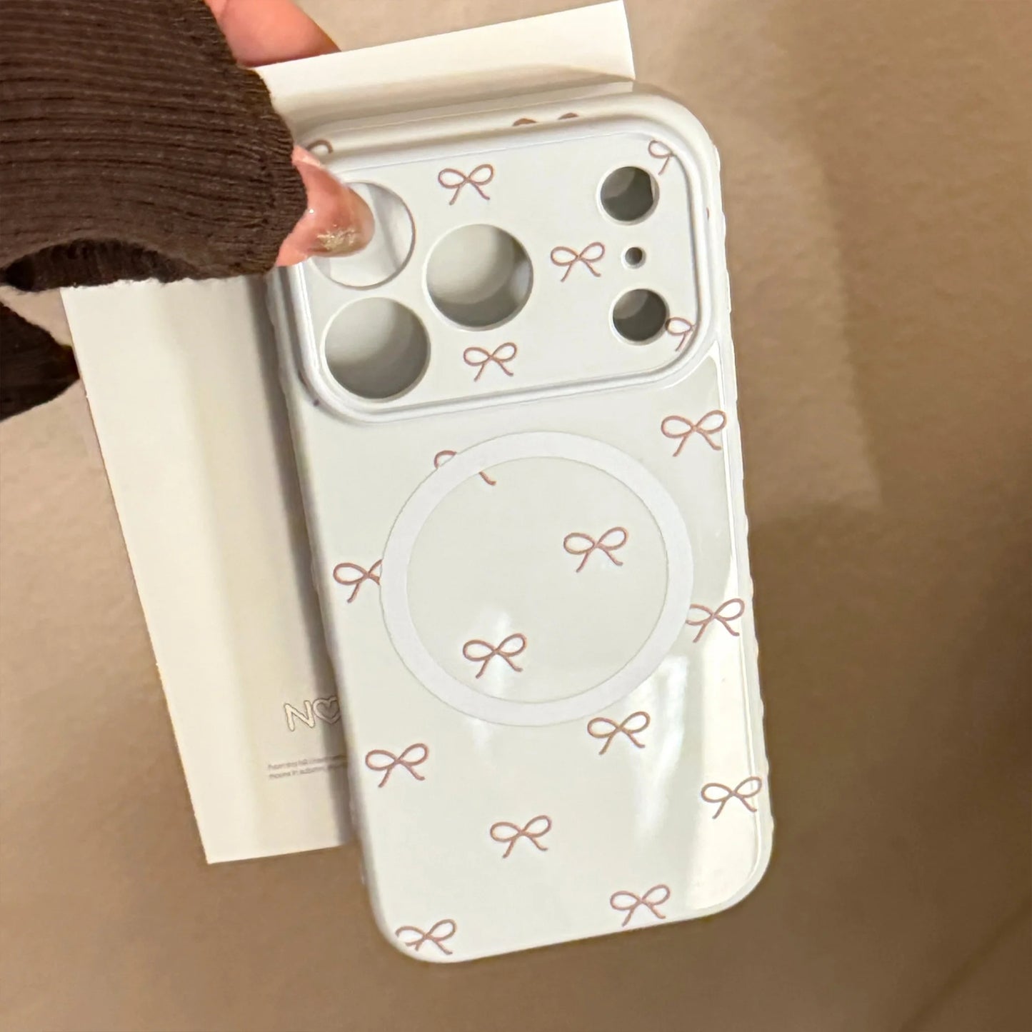 【マグネット式折りたたみハートスタンド付き】プチリボン柄 チェック ハートリング スマホケース｜iPhone対応 #240702