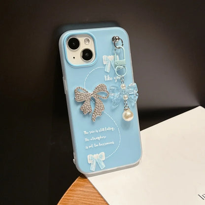 【ビジューリボン】パールチャーム付き スマホケース｜iPhone対応 #240624