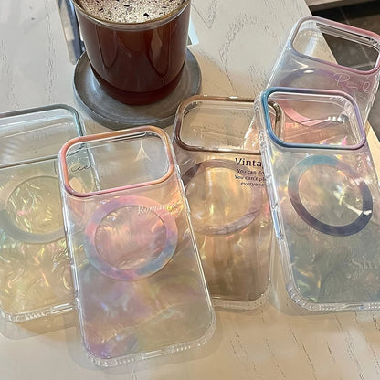 【Magnet内蔵】大理石風 シェルグロウ オーロラパール スマホケース｜iPhone対応 #250127