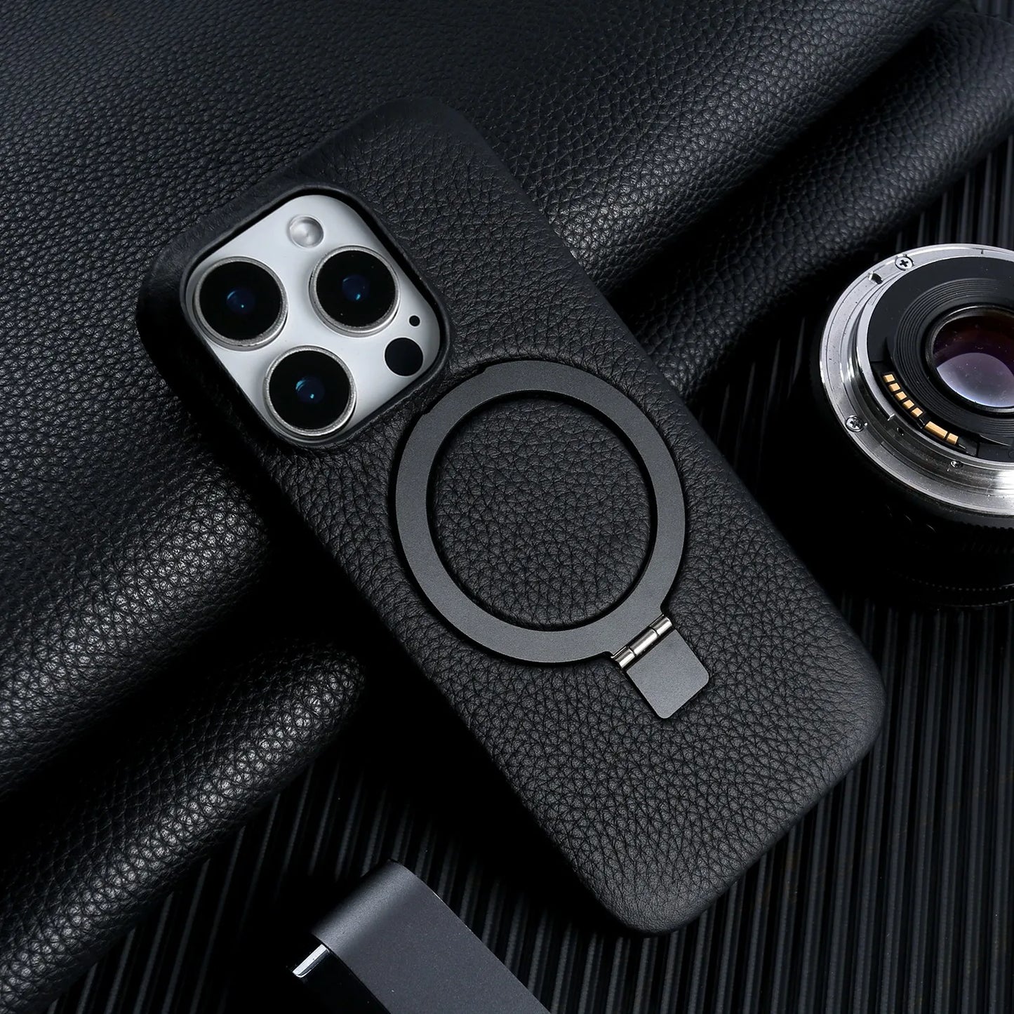 【本革シリーズ】折りたたみ スタンドリング付き レザースマホケース｜iPhone対応 #241013