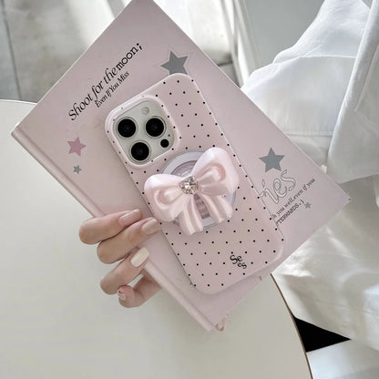 【Magnet内蔵】ドット × 3D リボングリップ ガーリー スマホケース｜iPhone対応 #241003