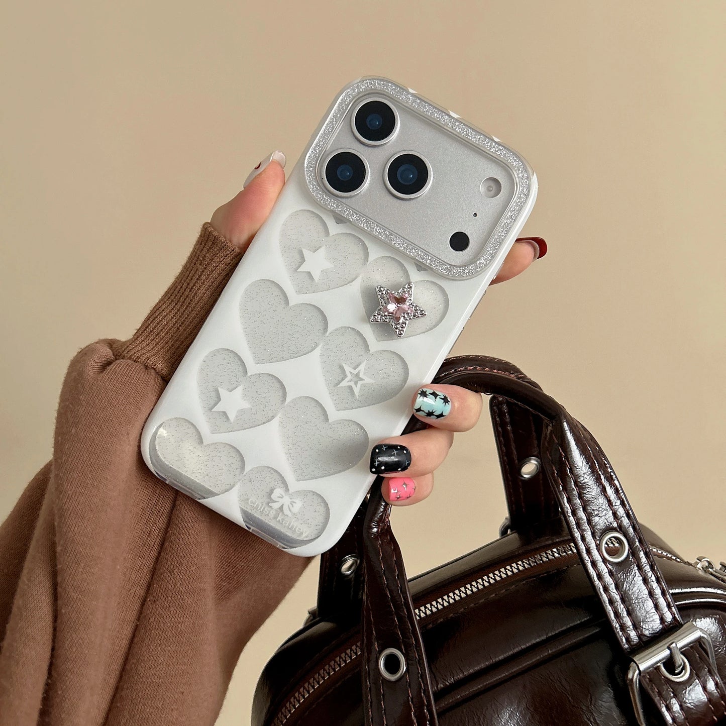ハートグリッター iPhoneケース｜スタービジューアクセント #240312
