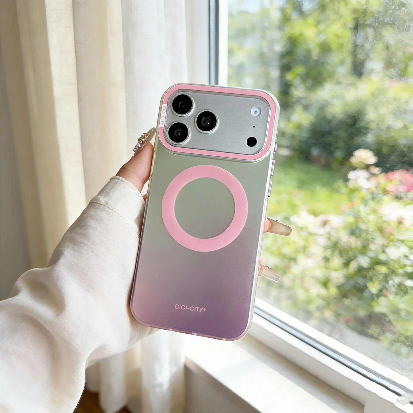 パステルグラデーション コントラストフレーム Magnet内蔵 iPhoneケース｜淡色・上品シンプル #260038