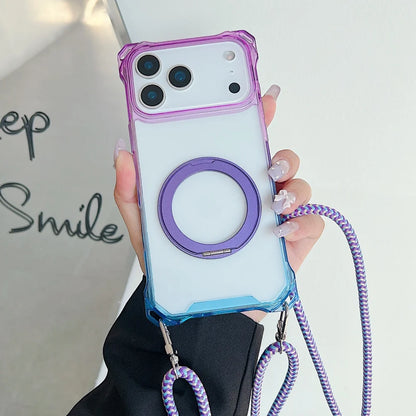 ショルダーストラップ＆マグネット内蔵リング付き カラーフレームクリア iPhoneケース 全5色 #261129