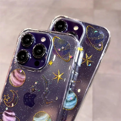 【グリッター 惑星 クリアスマホケース】星 月 ラメ｜iPhone対応 #250814