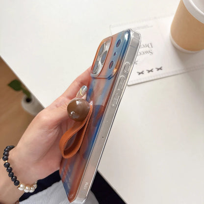 【アートマーブルグリップ】オレンジ×ブルー メタリックマーブル スマホケース｜iPhone対応 #250213