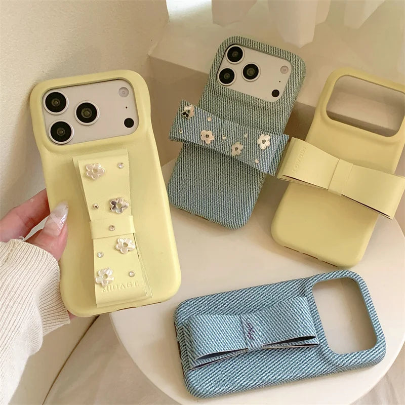 【リボンデザイン】デニム調 立体リボン iPhoneケース｜iPhone対応 #260126